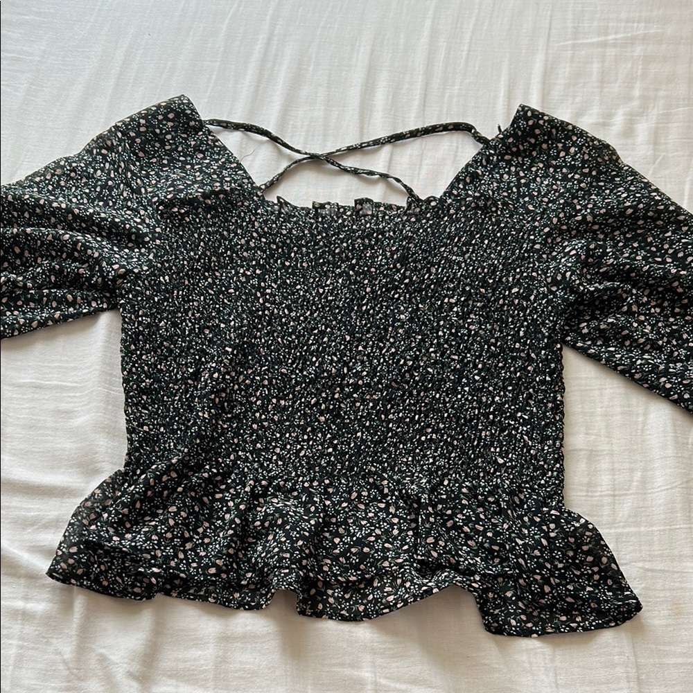 Papaya Black Floral Smocked Blouse